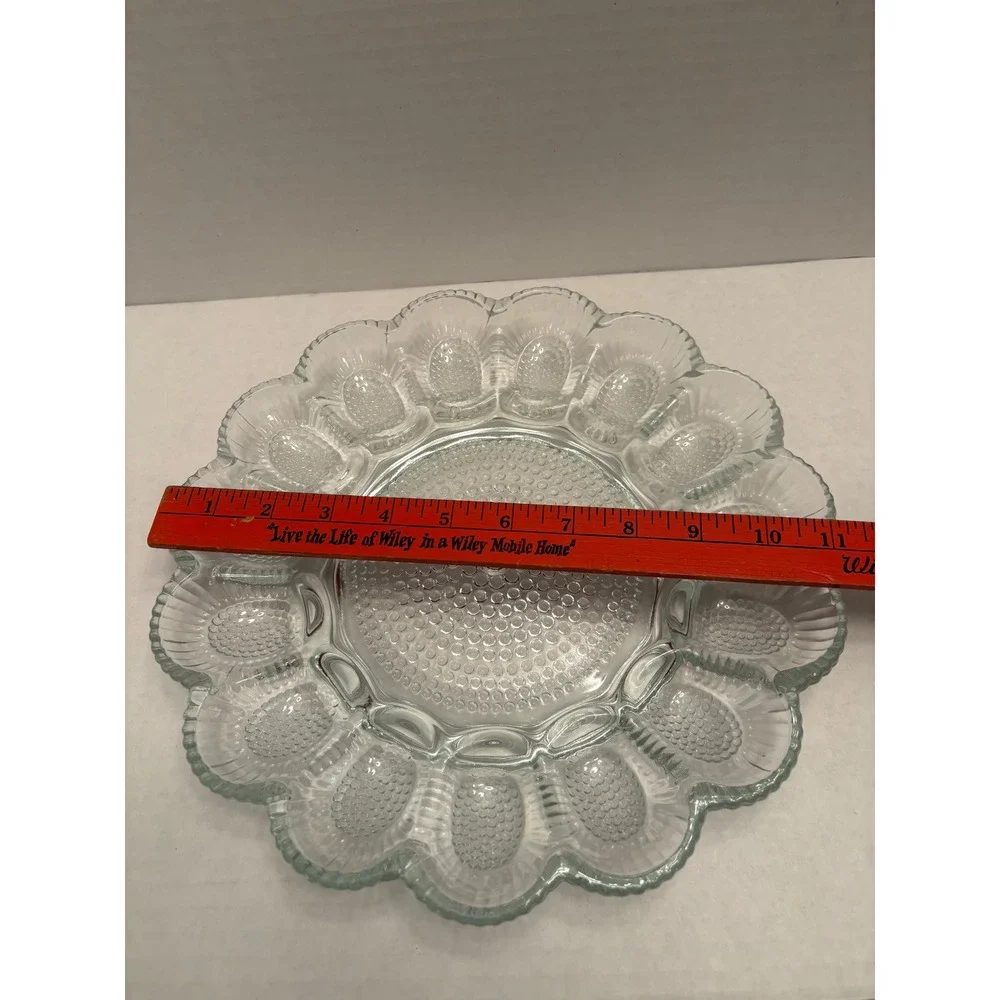 Vintage Clear Pressed Glass Hobnail Deviled Egg Platter 15 Slot Serving Tray 11